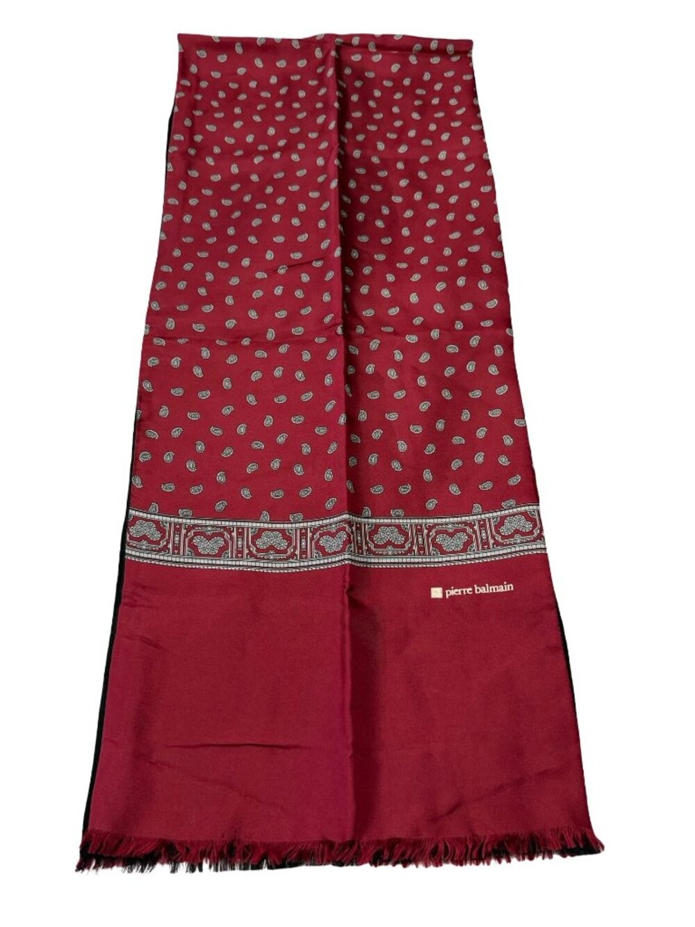 Pierre Balmain Reversible Silk Wool Scarf Burgundy Paisley Black Italy 54" Luxur